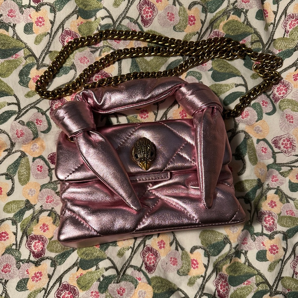 Kurt Geiger metallic Pink Mini Kensington with Chain Strap.